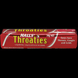 Halls Throaties Original Lozenges pack, offering soothing throat relief with tasty flavors and antibacterial benefits.