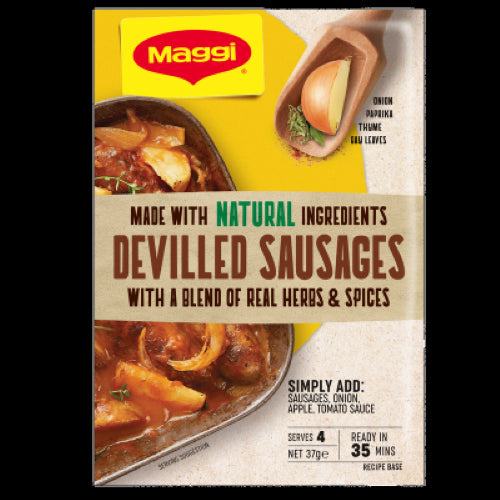 MAGGI Devilled Sausages Recipe Base Sachet, 37g: a natural blend for quick, flavorful family dinners. Easy to prepare and serve.