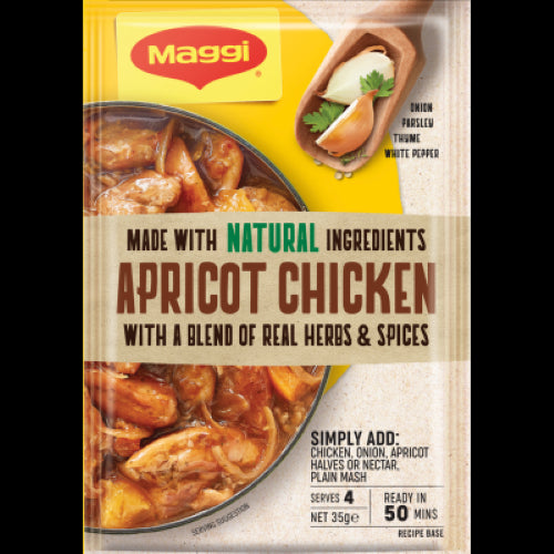 MAGGI Apricot Chicken Recipe Base Sachet 35g, a convenient pack for delicious, easy meals with sweet and savory flavors.