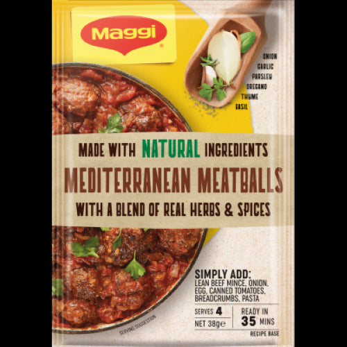 MAGGI Mediterranean Meatballs Recipe Base Sachet for flavorful, easy homemade meatballs with natural herbs and spices.