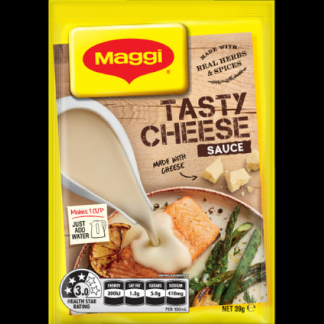 Maggi Tasty Cheese Sauce Dry Mix Sachet, 39g, perfect for creamy, flavorful sauces in pasta, nachos, or veggies.