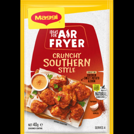 Maggi Air Fryer Crunchy Southern Style sachet, 40g, with paprika and garlic for easy, flavorful, and crunchy meals.