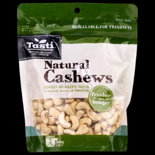 Tasti Natural Cashews 300g bag showcasing premium quality, nutty flavor, and versatility for snacking and cooking.