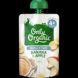 Organic Banana & Apple puree for babies 4+ months, rich in nutrients, smooth texture, perfect for on-the-go feeding.