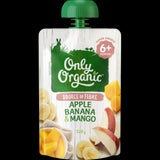 Smooth organic apple, banana, and mango puree in a 120g jar, perfect for babies 6 months and older.