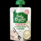 Creamy Only Organic Vanilla Bean Custard for babies 6 months+, made with New Zealand milk and real vanilla for delightful taste.