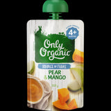 Only Organic Pear & Mango baby food puree in a 120g jar, perfect for introducing new flavors to babies 4 months and older.