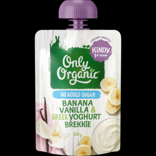 Only Organic Banana Vanilla & Greek Yoghurt Brekkie for toddlers, 100g, nutritious, tasty, and BPA-free breakfast option.