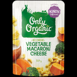 Only Organic Kindy Vegetable Macaroni Cheese Pasta for toddlers, featuring organic ingredients and quick preparation.