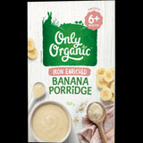 Iron Enriched Banana Porridge for babies 6+ months, made with organic oats and bananas, smooth texture, nutritious breakfast.