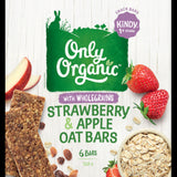 Only Organic Strawberry & Apple Oat Bars for toddlers, made with wholegrain oats and real fruit juice, nutritious and delicious snack.