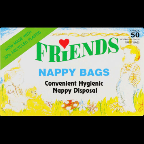 Friends Nappy Bags: 50 scented disposal bags in blue for hygienic, discreet diaper and wipe disposal for busy parents.