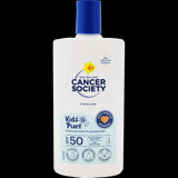 Cancer Society Kids Pure SPF50 Sun Lotion 400ml, low irritant, UVA/UVB protection, water-resistant, aloe vera & chamomile.