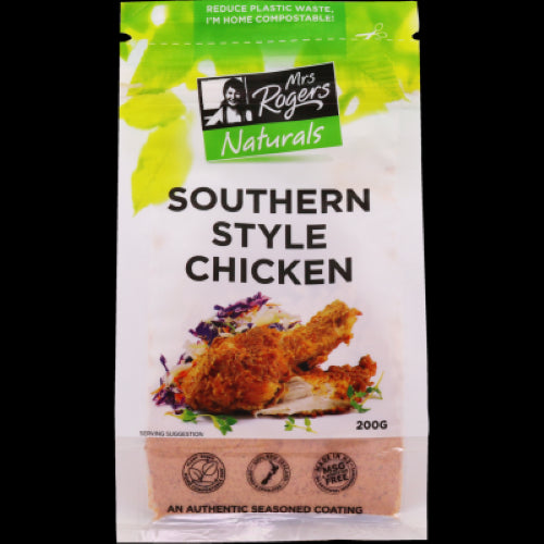 Mrs Rogers Southern Style Chicken Coating Crumb 200g, gluten-free with spices for crispy, flavorful chicken dishes.