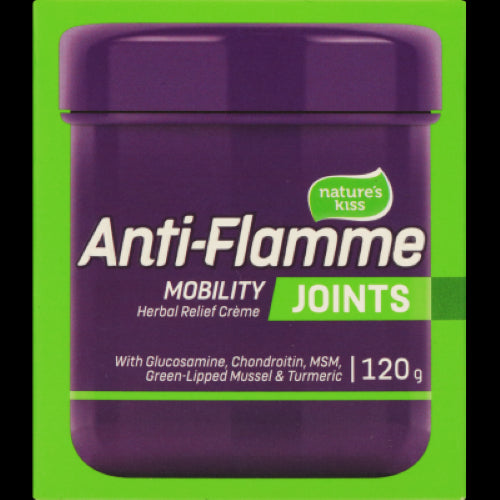 Nature's Kiss Anti-Flamme Herbal Relief Creme for joints, enriched with glucosamine and chondroitin for mobility and comfort.