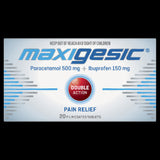 Maxigesic Double Action Pain Relief Tablets pack of 20, combining paracetamol and ibuprofen for fast and effective pain relief.