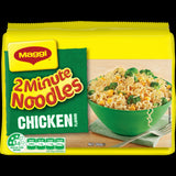Maggi 2-Minute Chicken Noodles multipack with 5 x 72g servings for quick, flavorful meals in just 2 minutes.