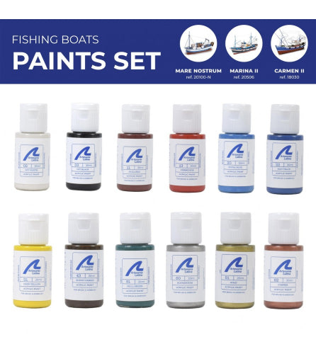 Wooden Ship Kit Fitting - Paint Set 3: FshngBts(12x 20ml
