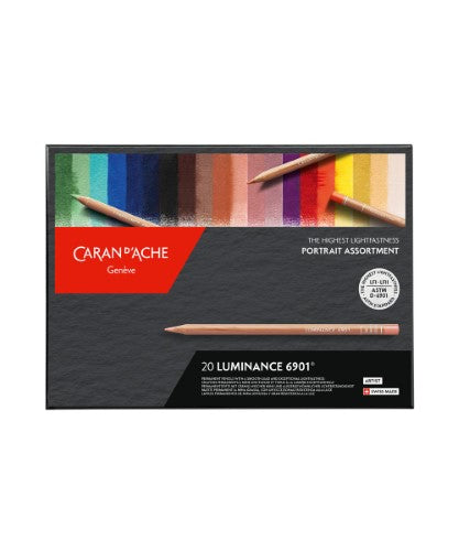 Caran D’ache Luminance Portrait Set of 20 pencils, crafted for vibrant colors, lightfastness, and versatile artistic applications.