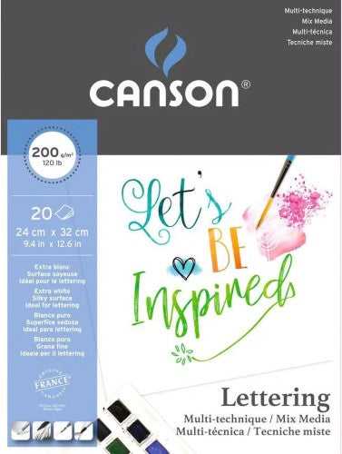 Canson Lettering Pad 200gsm in 24x32cm, ideal for calligraphy and mixed media with fine grain surface for vibrant ink.