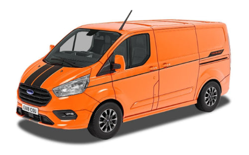 1/43 scale diecast model of a Ford Transit Custom Sport, showcasing vibrant colors and intricate details for collectors.