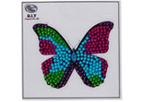 Colorful 9x9cm CrystalArt Disco Butterfly motif kit for vibrant crafting, including crystals, pick-up pen, and accessories.