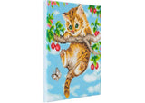 DIY rhinestone art kit featuring a cherry kitten design, perfect for creating framed wall art or handmade gifts.