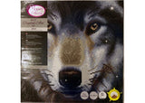 CrystalArt Wolf 30x30cm kit with detailed wolf design, includes gems, tools, and frame for relaxing 5D Diamond Painting.
