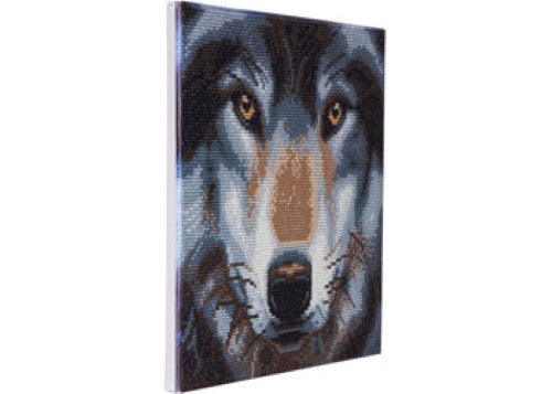 Creative 5D Diamond Painting kit featuring a detailed wolf design; complete with gems, tools, and instructions for stunning wall art.