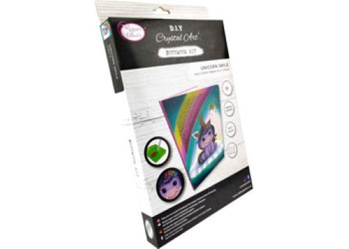 Colorful Unicorn Smile Notebook (18x26cm) for rhinestone art, includes 50 lined pages and supplies for creative expression.