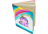 Colorful Unicorn Smile notebook with rhinestone art, 50 lined pages for creativity, and includes tools for sparkling artwork.