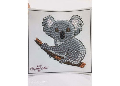 Colorful CrystalArt Koala Bear motif kit for DIY crafting, includes sparkling crystals and tools for a 9x9cm dazzling project.