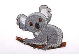 Sparkling 9x9cm CrystalArt Koala Bear motif kit; includes crystals, pen, wax, and tray for quick DIY crafting fun.