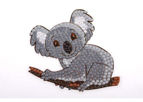 Sparkling 9x9cm CrystalArt Koala Bear motif kit; includes crystals, pen, wax, and tray for quick DIY crafting fun.