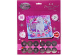 Colorful CrystalArt Unicorn Garland card kit, 18x18cm, for DIY sparkling rhinestone art, perfect for ages 8 and up.