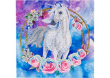 CrystalArt Unicorn Garland card kit featuring a colorful design and rhinestones, ideal for creative crafting fun.