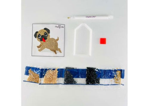 Colorful 9x9cm CrystalArt motif featuring a playful puppy, perfect for DIY crafting and adding sparkle to projects.