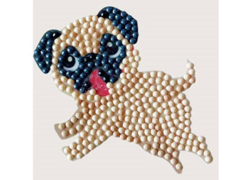 A colorful 9x9cm CrystalArt motif featuring a playful pup, perfect for enhancing DIY crafts with sparkle and charm.