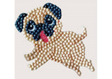 A colorful 9x9cm CrystalArt motif featuring a playful pup, perfect for enhancing DIY crafts with sparkle and charm.