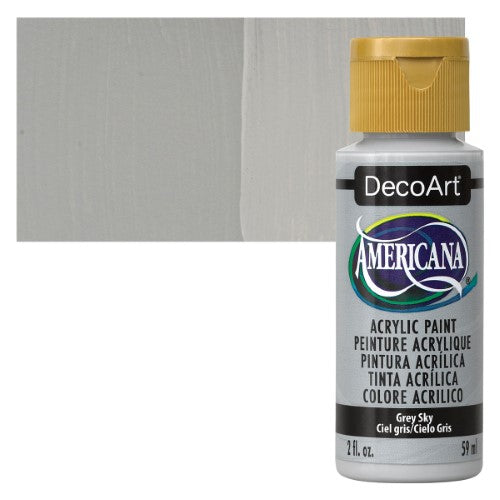 DecoArt Americana Acrylic in GREY SKY, a versatile 2oz paint, perfect for crafts and home decor with a durable matte finish.