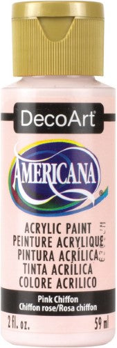 DecoArt Americana Acrylic in Pink Chiffon, a 2oz bottle of vibrant, fast-drying paint for versatile creative projects.