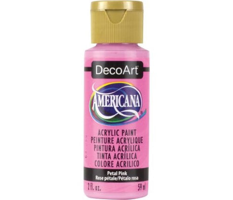 Decoart Americana 2oz Petal Pink acrylic paint in a vibrant soft shade, ideal for diverse crafting projects and surfaces.