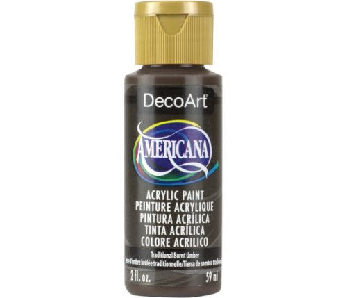 Decoart Americana Acrylic Raw Umber in 2oz, ideal for versatile painting on various surfaces with a matte finish.