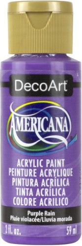 Vibrant 2oz Purple Rain acrylic paint from DecoArt, ideal for various surfaces, offering superior coverage and a matte finish.