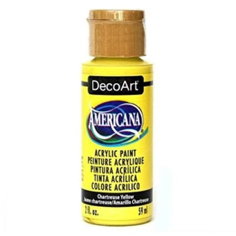 Decoart Americana Acrylic in vibrant Chartreuse Yellow, perfect for versatile artistic applications and durable matte finishes.