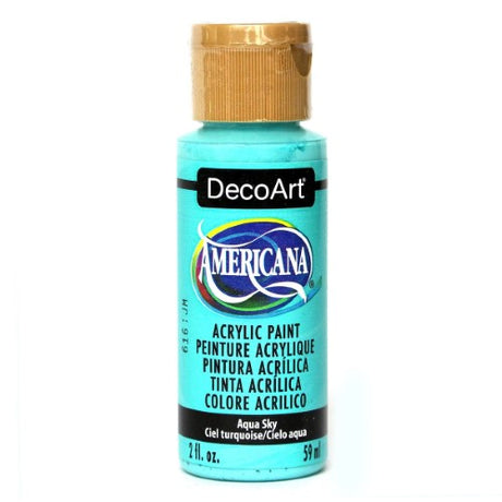 Vibrant 2oz AQUA SKY acrylic paint by Decoart, perfect for crafts, art projects, and home decor with a durable matte finish.