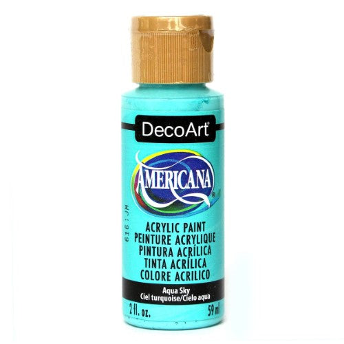 Vibrant 2oz AQUA SKY acrylic paint by Decoart, perfect for crafts, art projects, and home decor with a durable matte finish.