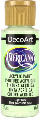 Decoart Americana Acrylic in vibrant Light Lime, ideal for versatile painting on various surfaces with a durable matte finish.