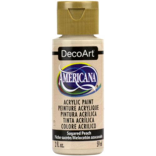 Decoart Americana Acrylic paint in Sugared Peach, a versatile 2oz bottle for vibrant, durable art projects on various surfaces.