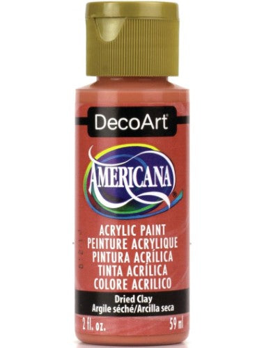 Decoart Americana Acrylic in Dried Clay, a versatile, fast-drying paint for crafts and fine art with a matte finish.